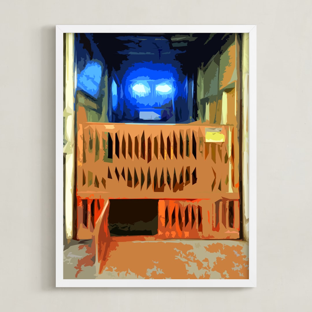"CagedElevator" - Art Print in Muddy Brown by Jeff Preuss - Framed