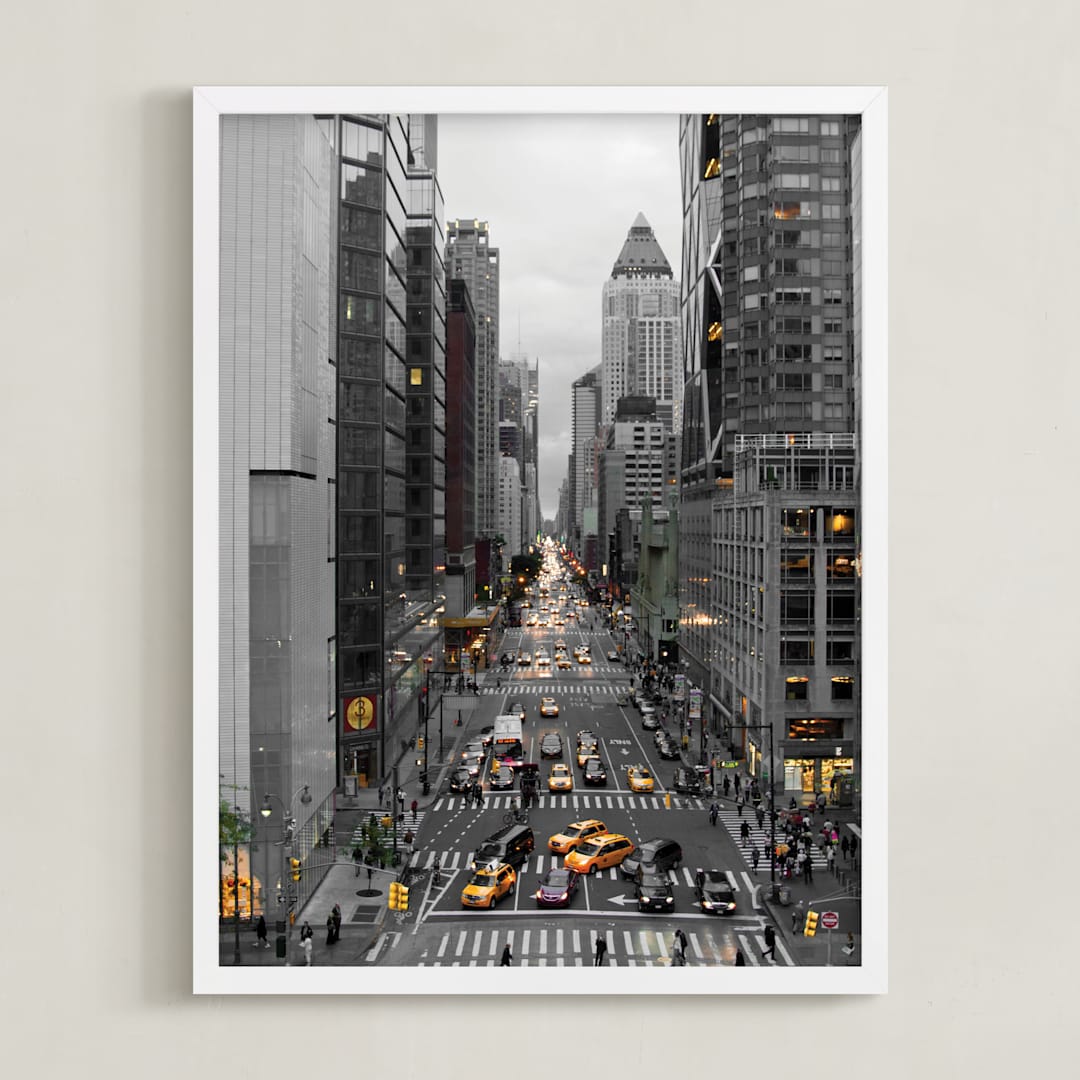 "Down onto 8th Avenue" - Art Print in nostalgic brown by Van Tsao - Framed