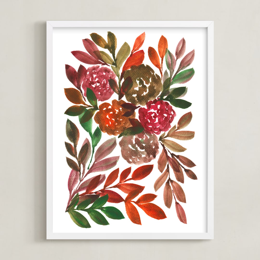 "hand painted flowers_1D" - Art Print in dark red by Ramoncita - Framed