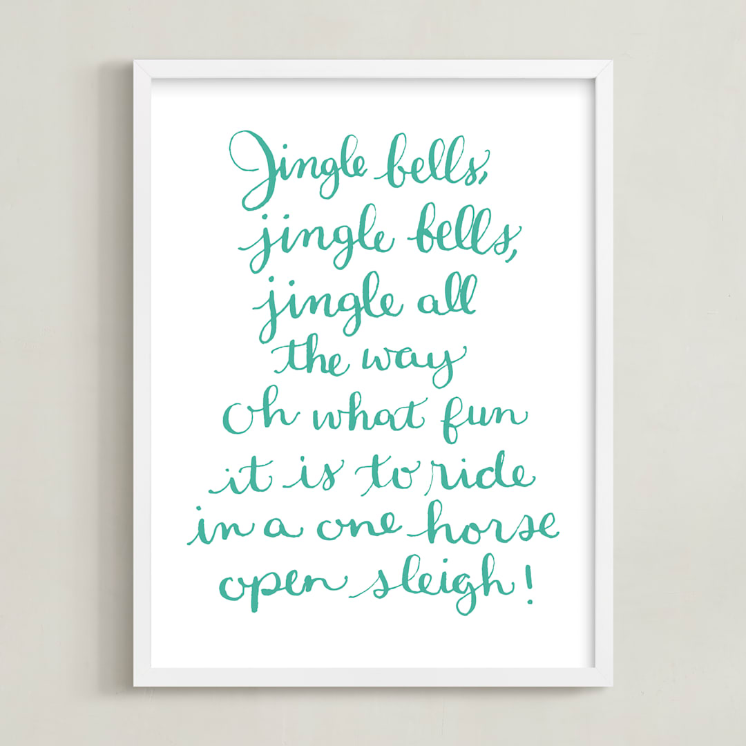"Jingle Bells Holiday" - Art Print in Teal by Megan Kelso - Framed