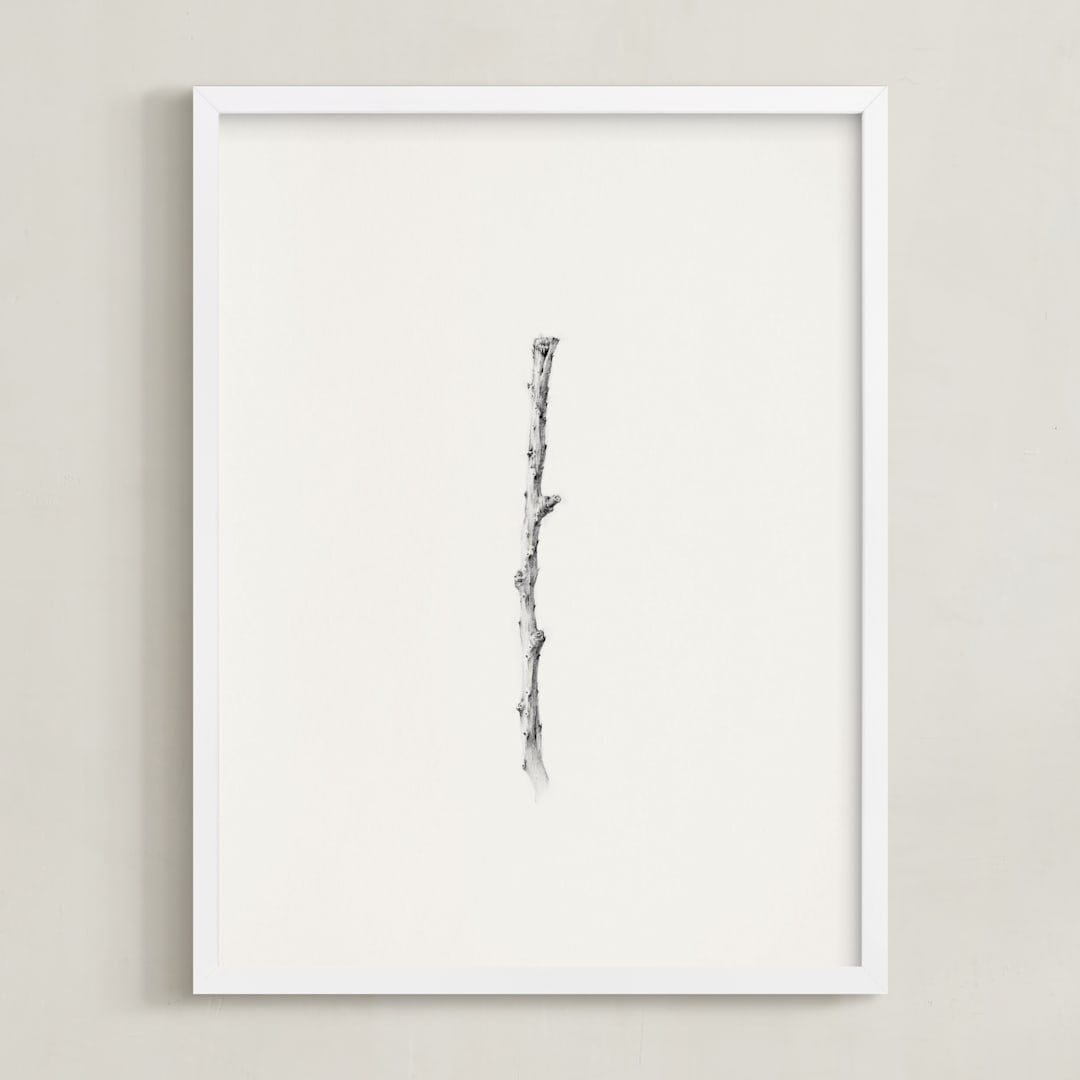 "Twig- Solitude 03" - Art Print in Light Grey by jinseikou - Framed