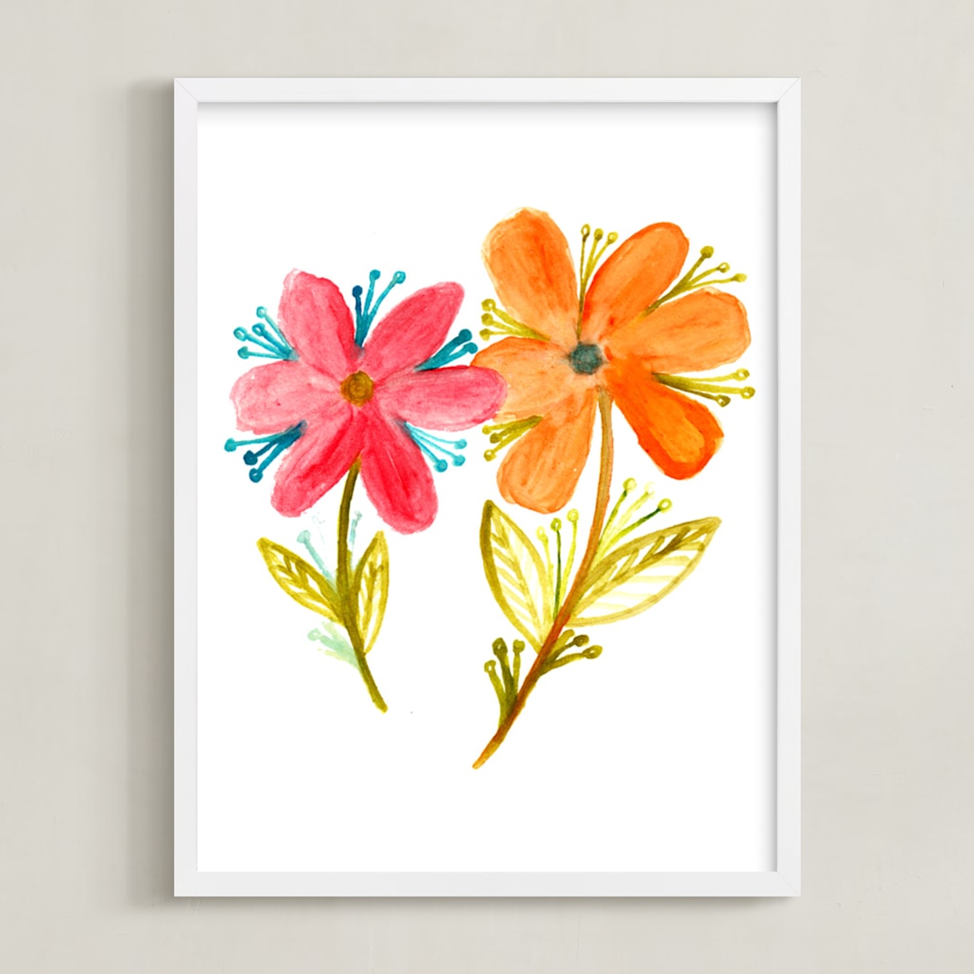 "watercolor painting flowers" - Art Print in orange by Ramoncita - Framed