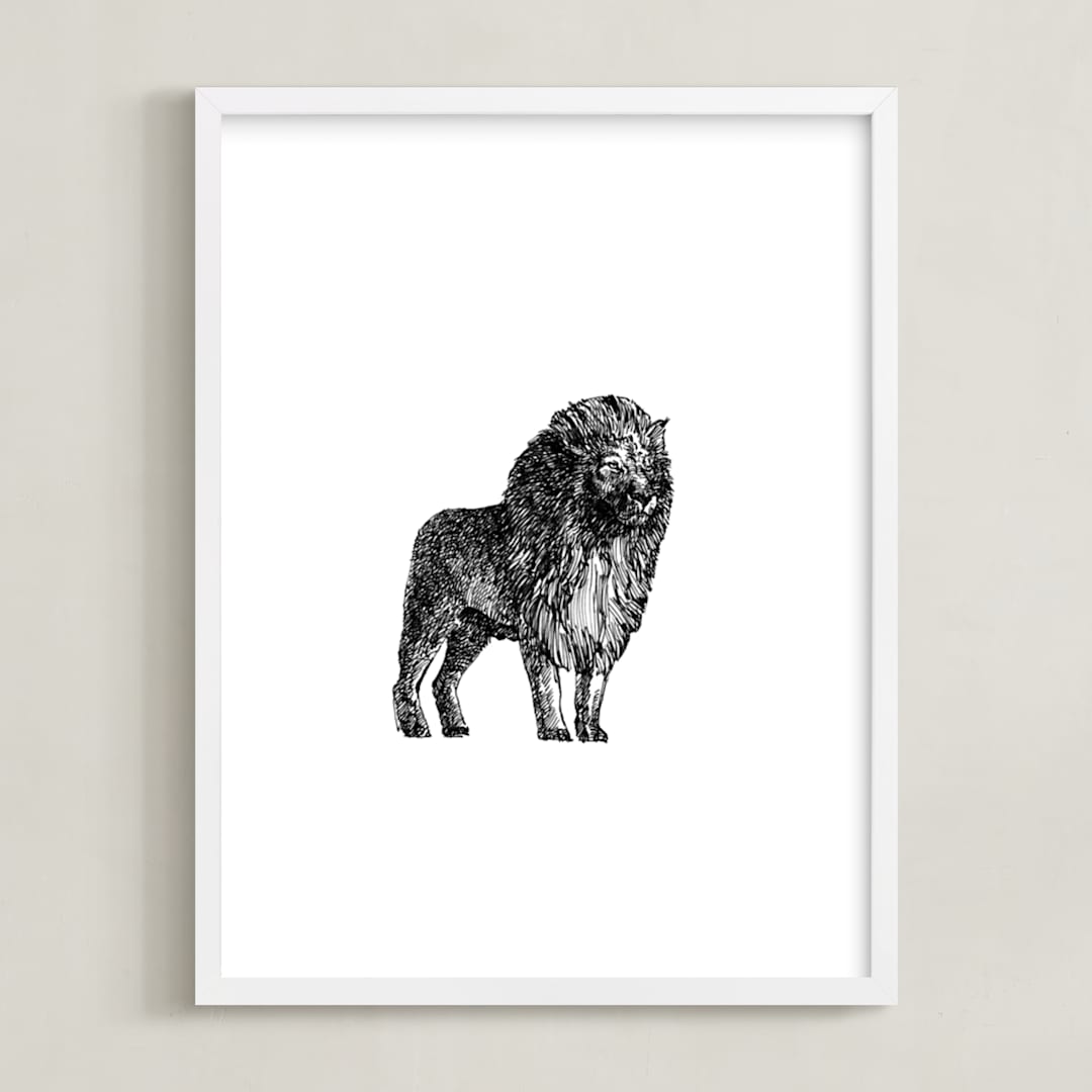 "Le Lion" - Art Print in Black by IMG_101 - Framed
