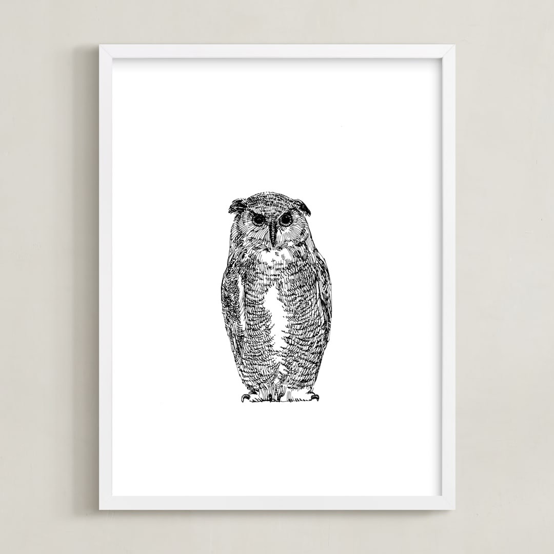 "Hibou" - Art Print in Black by IMG_101 - Framed