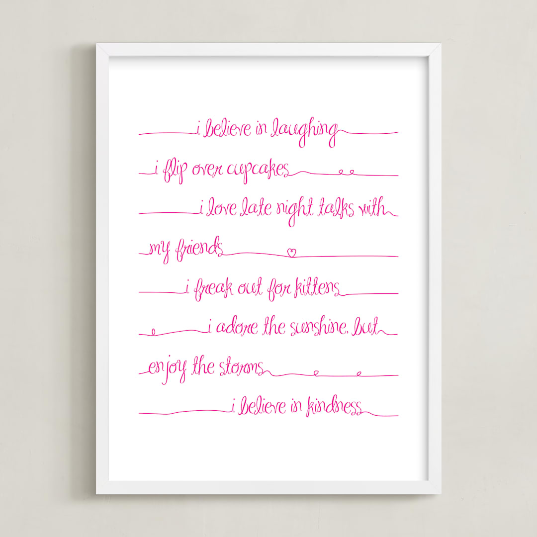 "Positive Script" - Art Print in Hot pink by Rebecca Lowe - Framed