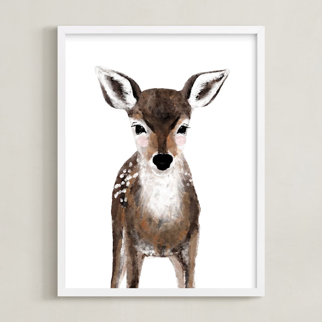 "Baby Animal Deer" - Art Print in chestnut brown by Cass Loh - Framed