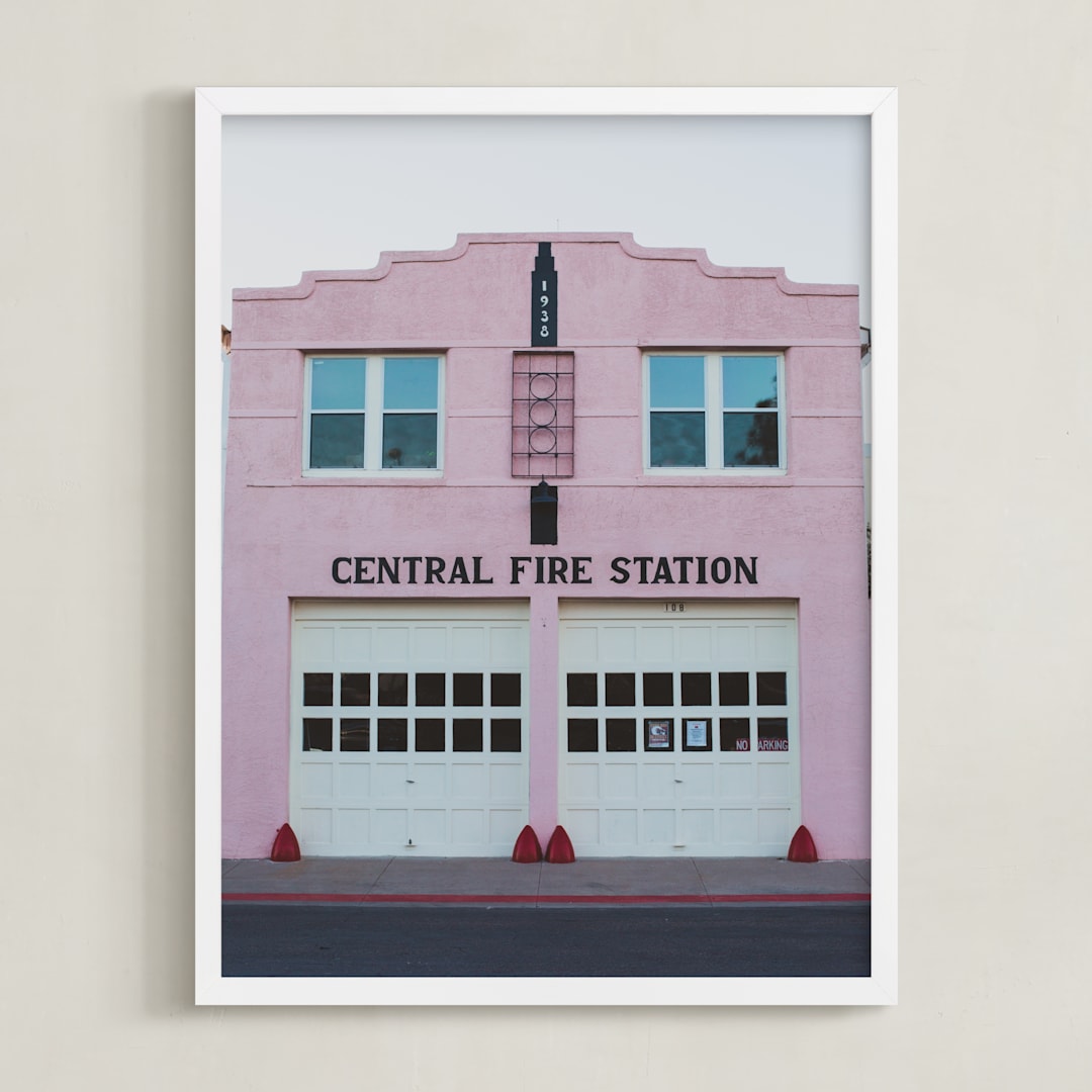 "Marfa Pink Fire Station" - Art Print in Pink by Ann Hudec - Framed