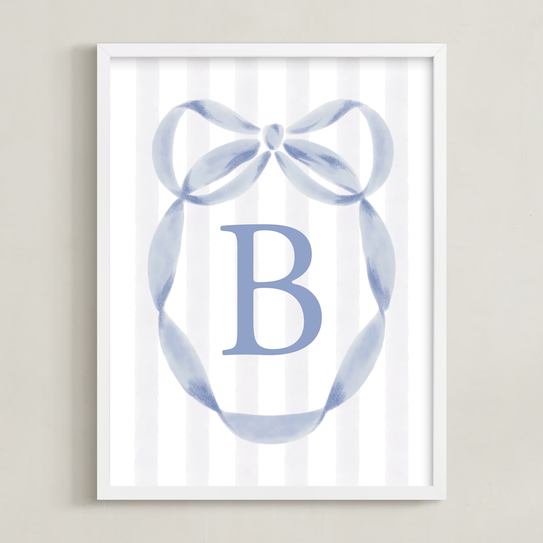 "Precious Ribbon Frame" - Personalized Art Print in Soft Blue by Sam Dubeau - Framed