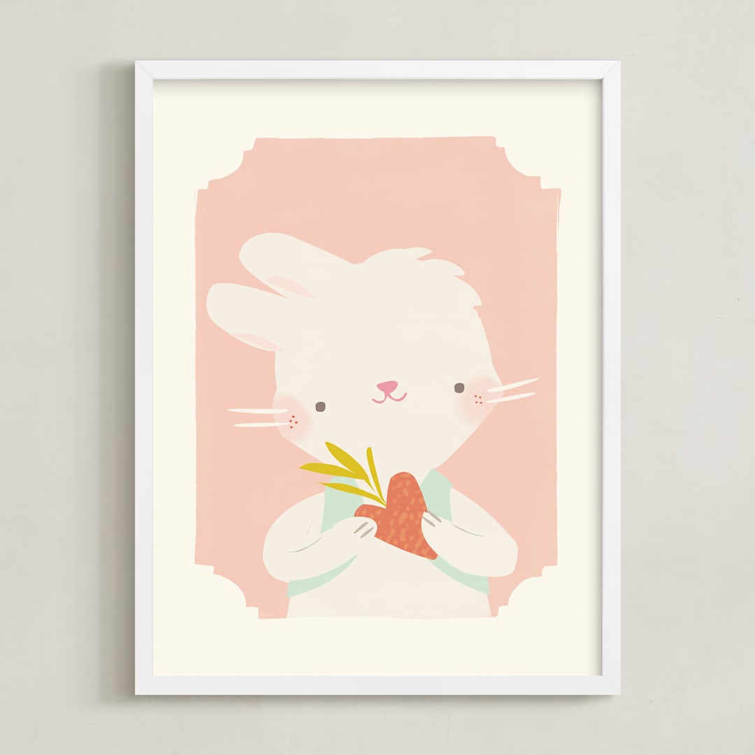 "Valentine Zoo Bunny" - Art Print in Pink by Lori Wemple - Framed