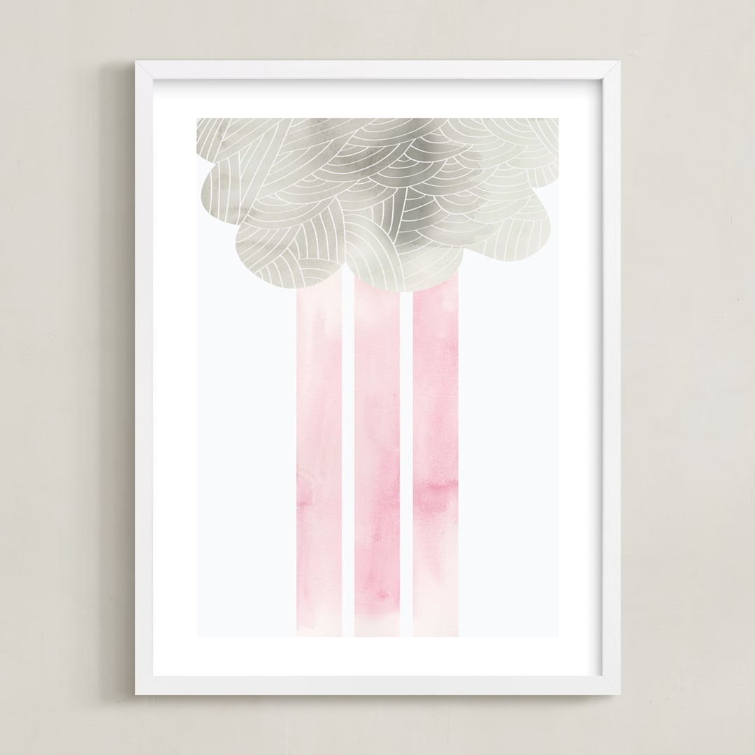 "Cloud and rain" - Art Print in Blushing Pink by Kanika Mathur - Framed