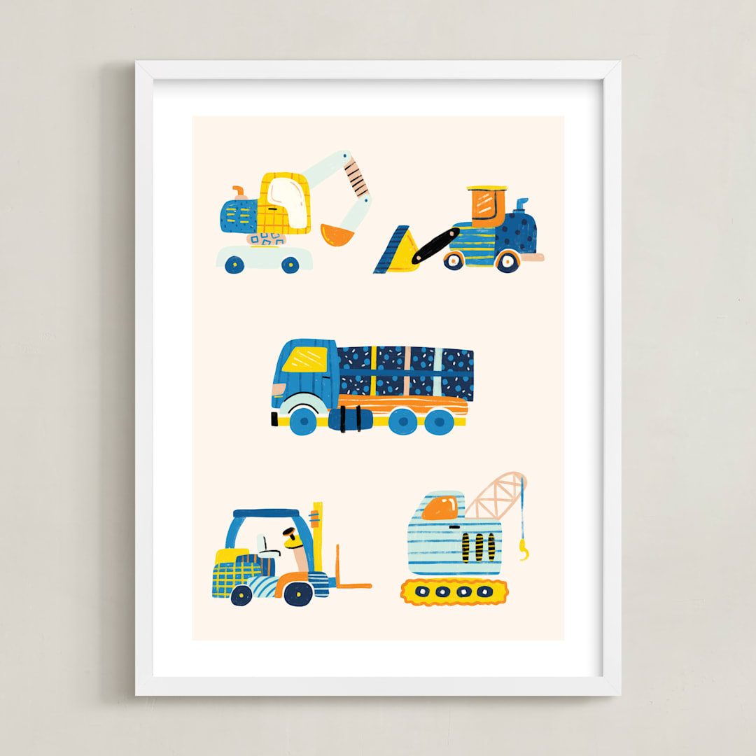 "The Truck Gang" - Art Print in Periwinkle by Kartika Paramita - Framed