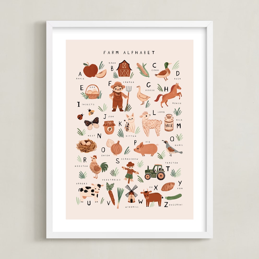 "Farm Alphabet" - Art Print in Sand by Vivian Yiwing - Framed