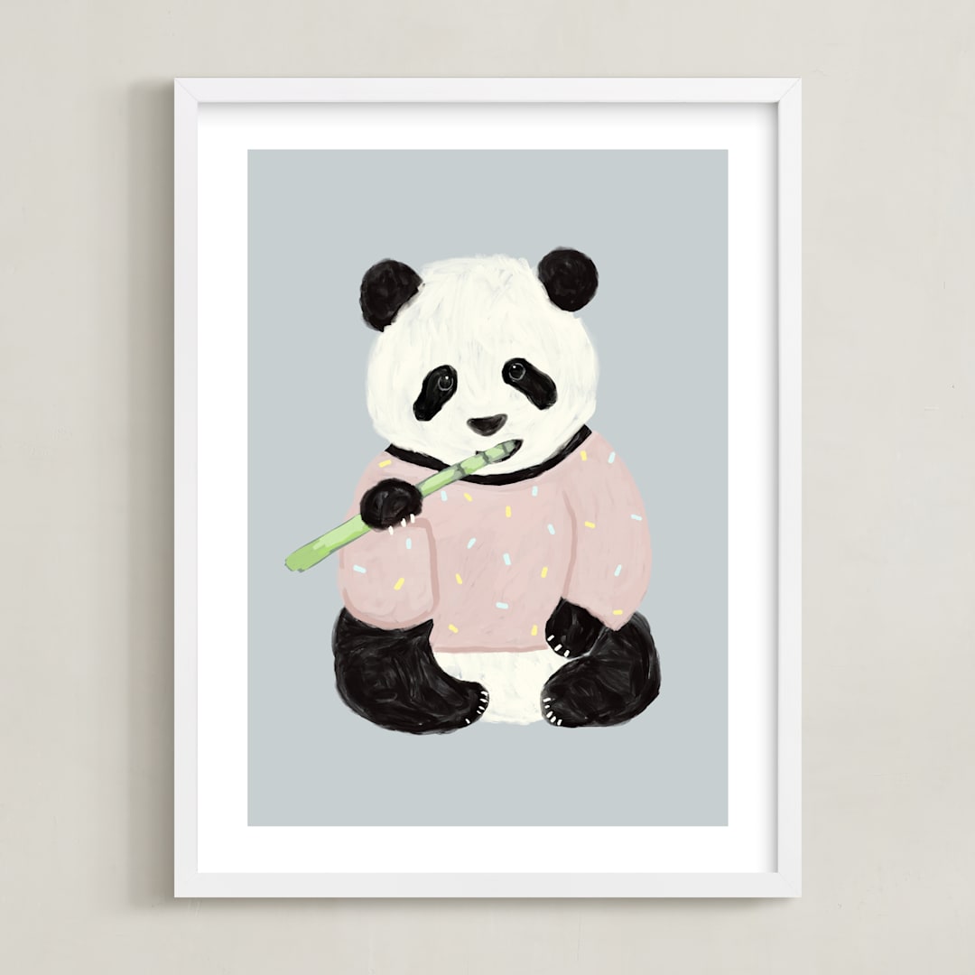 "Yum Yum Bamboo" - Art Print in Cloud by Cass Loh - Framed