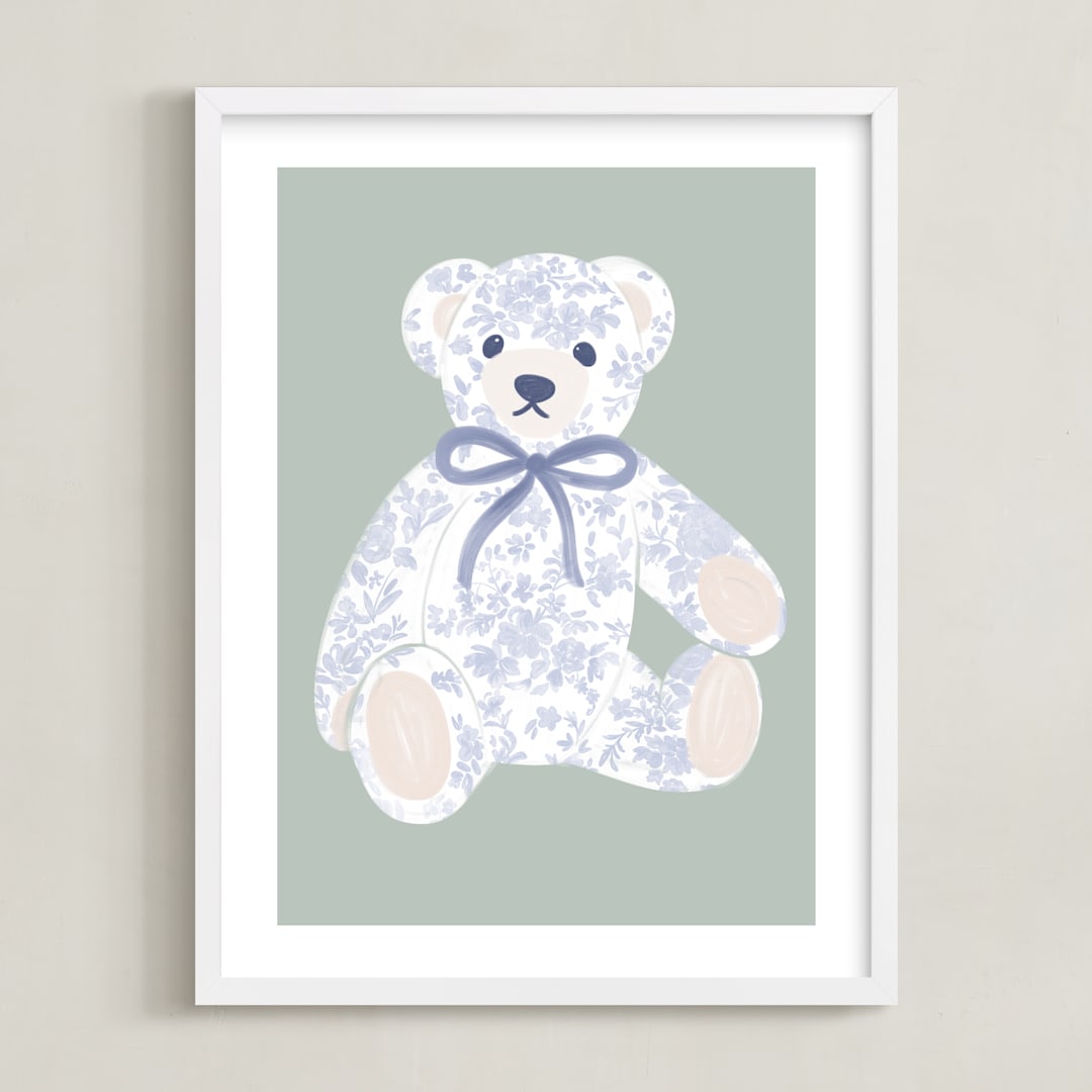 "Blue Bear" - Art Print in Sage by Jenna Holcomb - Framed