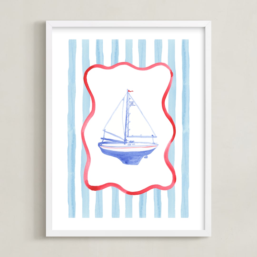 "Vintage Play Boat" - Art Print in Sailor Blue by Little Blue Designs - Framed