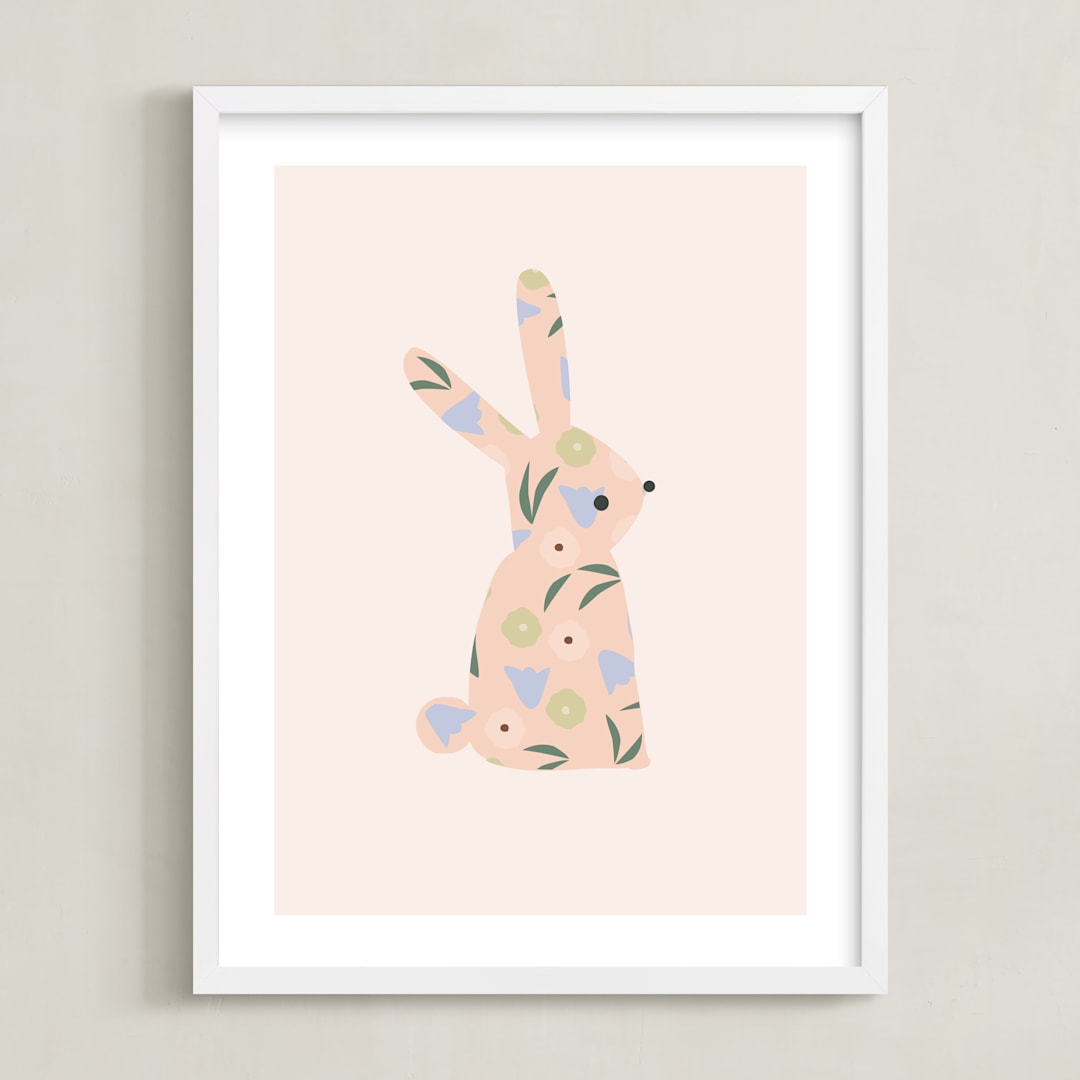 "Sweet Bunny" - Art Print in Blush by Angela Thompson - Framed