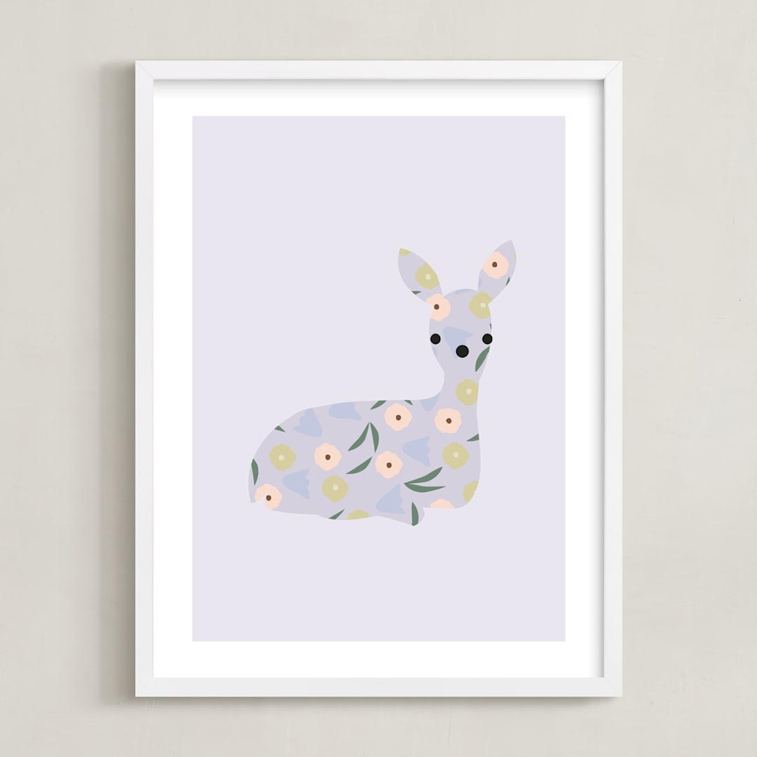 "Sweet Deer" - Art Print in Lilac by Angela Thompson - Framed