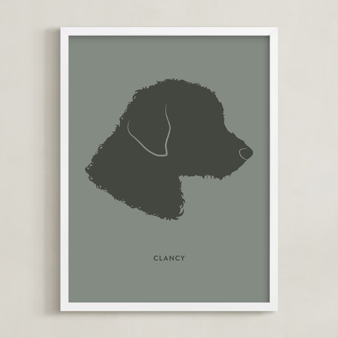 "Tonal Pet Silhouette: Custom Print with Text" - Custom Print in Olive Shadow by Minted - Framed