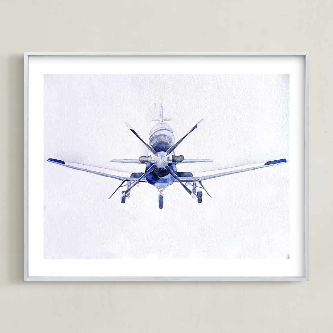 "Aim High" - Art Print in Jet Blue by Erin Lusk - Framed