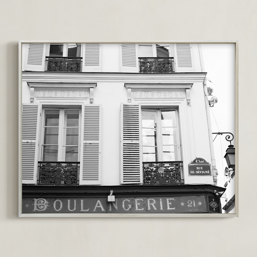 "La Boulangerie" - Art Print in Grey by Caroline Mint - Framed