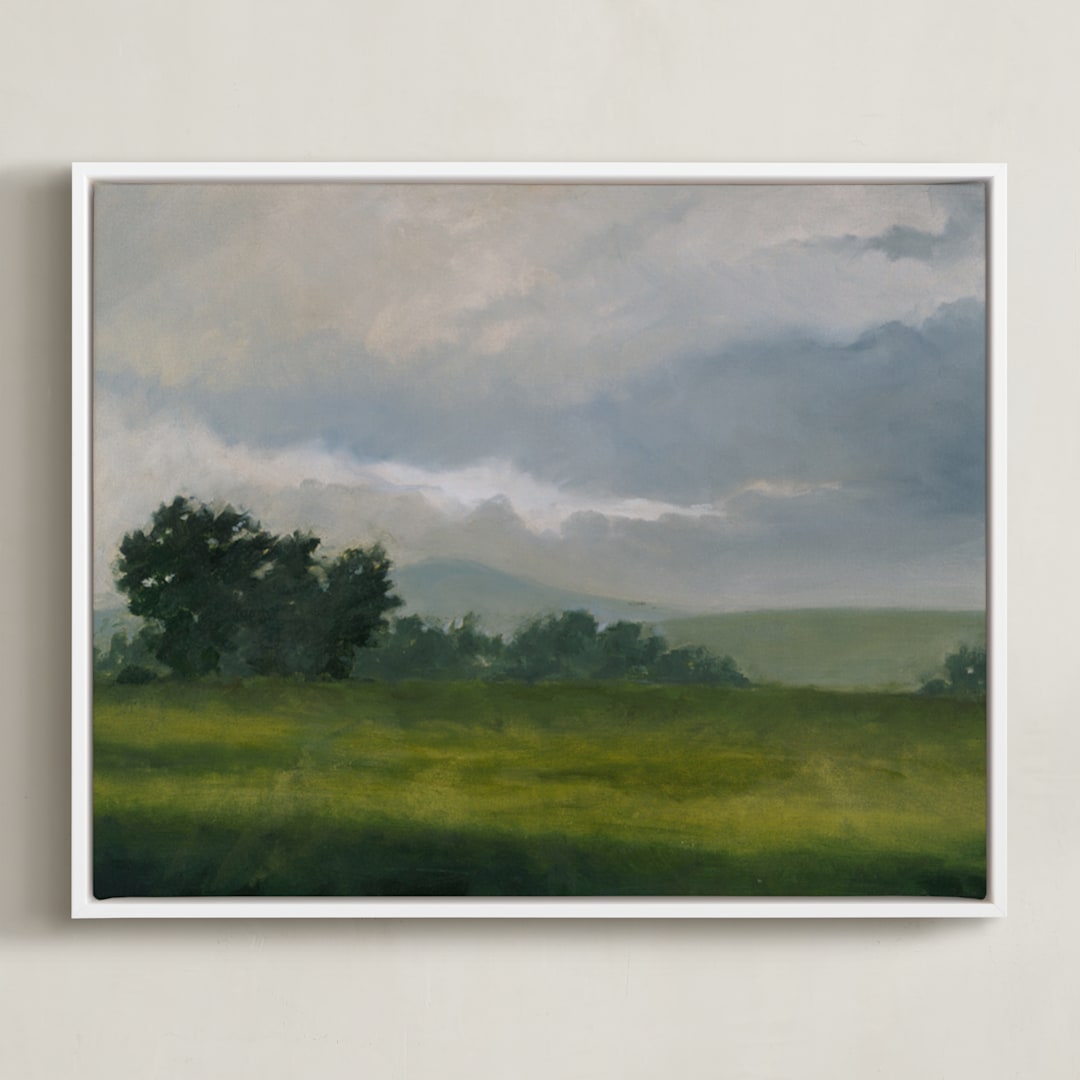 "Broken Clouds" - Art Print in Stormy Green by Stephanie Goos Johnson - Framed Canvas