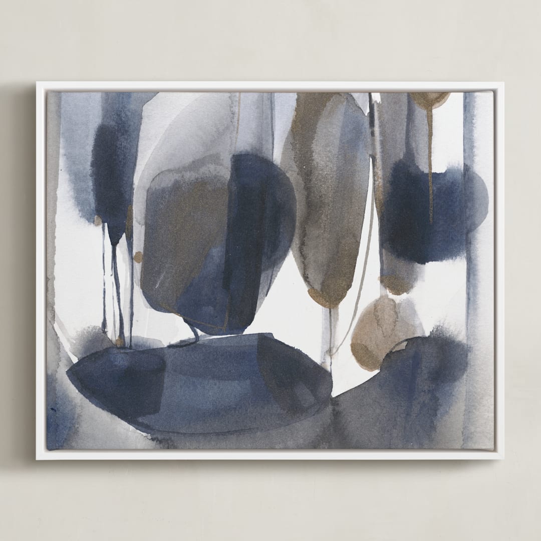 "Curve Appeal" - Art Print in bronze & blue by Michelle Lee - Framed Canvas