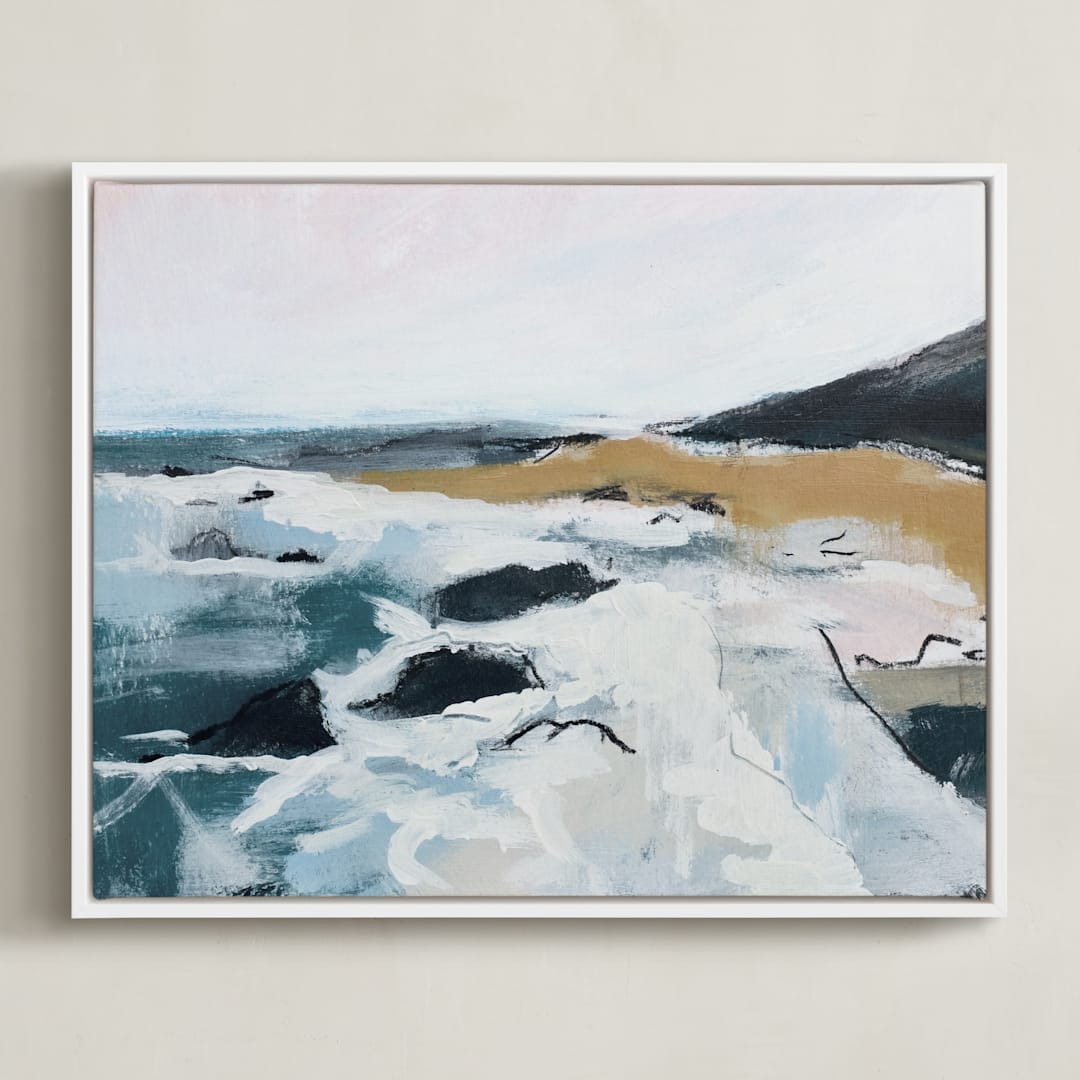 "Seafaring" - Art Print in sea mist blue by Shawnee Mills - Framed Canvas