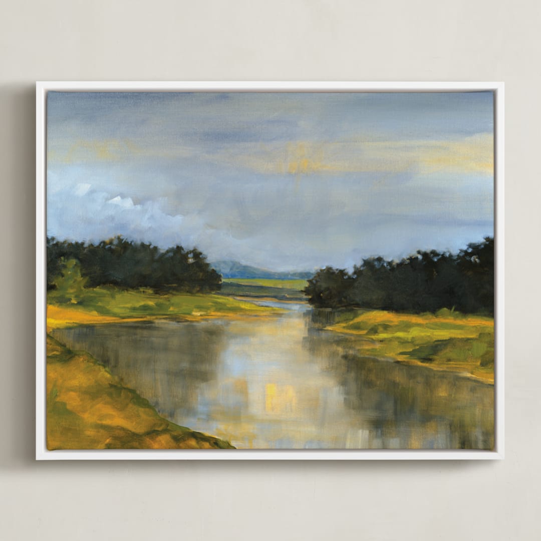 "Glass River" - Art Print in Glass Blue by Stephanie Goos Johnson - Framed Canvas