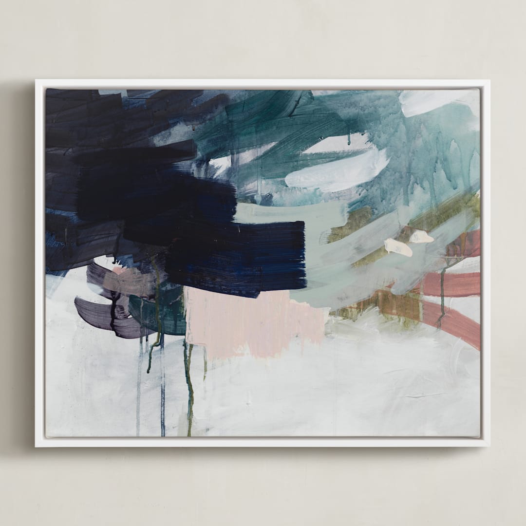 "Following The Pack" - Art Print in Midnight Blue by Jennifer Daily - Framed Canvas