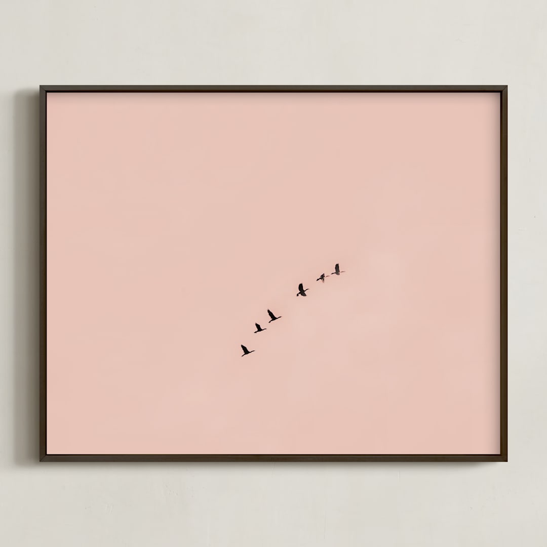 "Birds in Flight" - Art Print in Blush by Kaitie Bryant - Framed