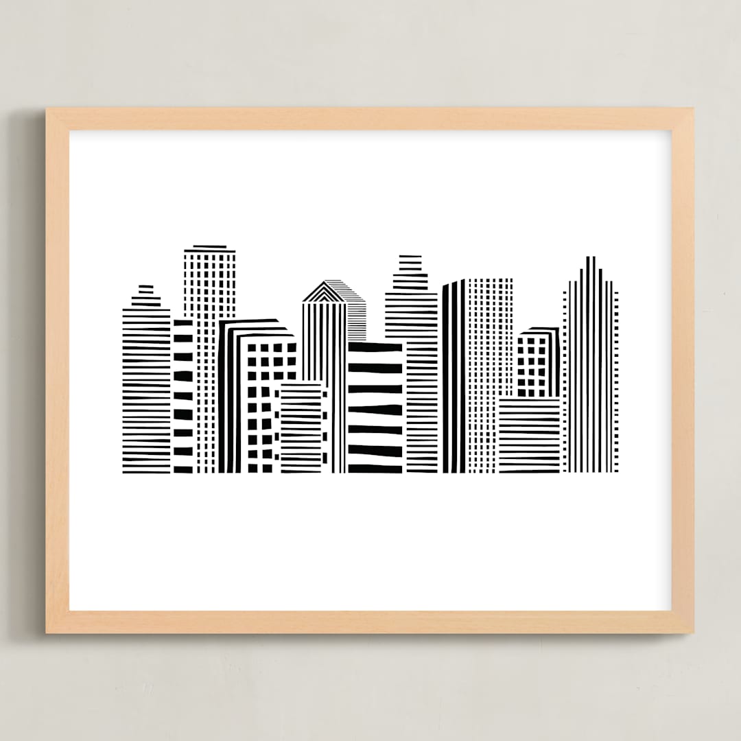 "Linear Cityscape" - Art Print in Black by Daniela - Framed