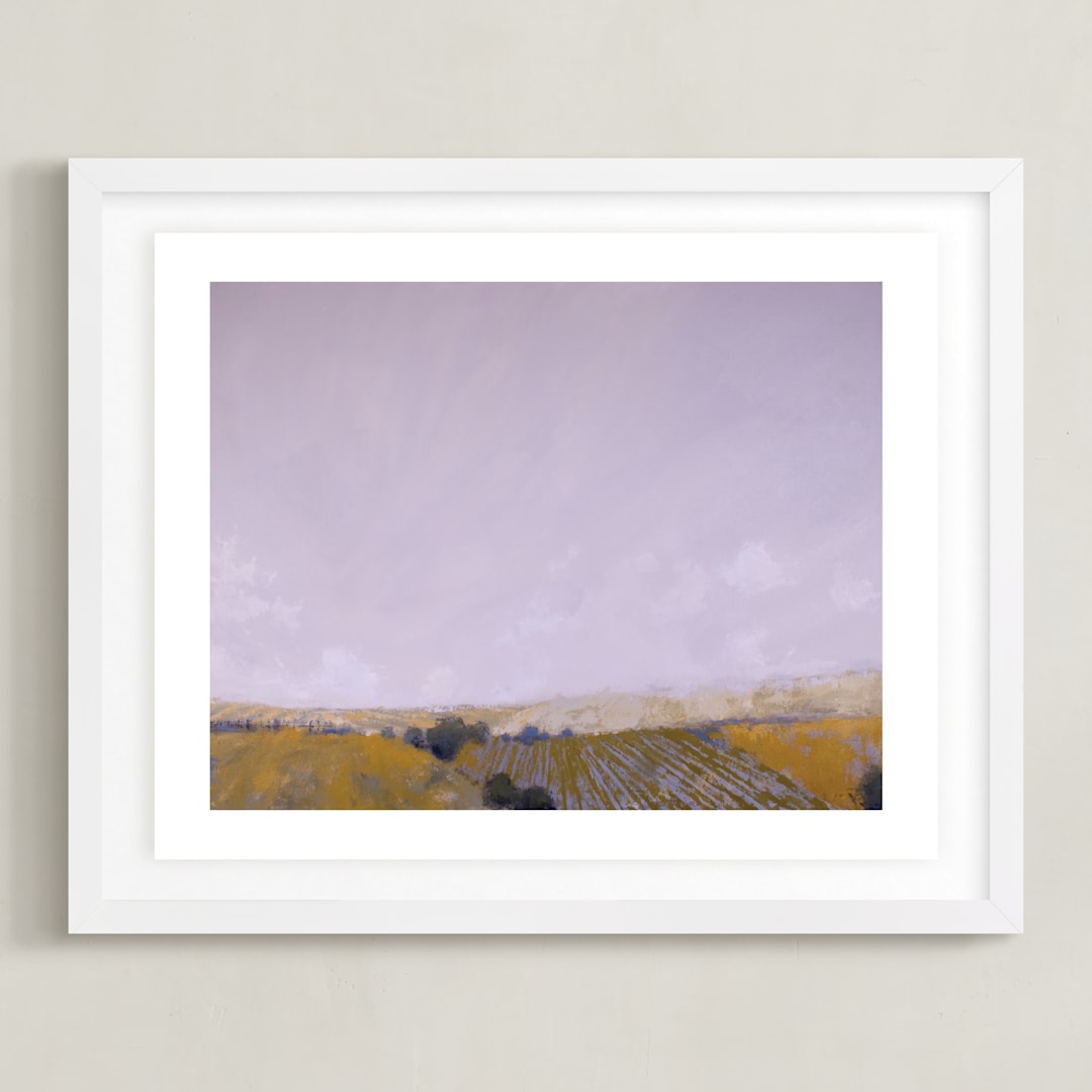 "Patchwork Fields" - Art Print in Ochre by Kara Schlabaugh - Framed