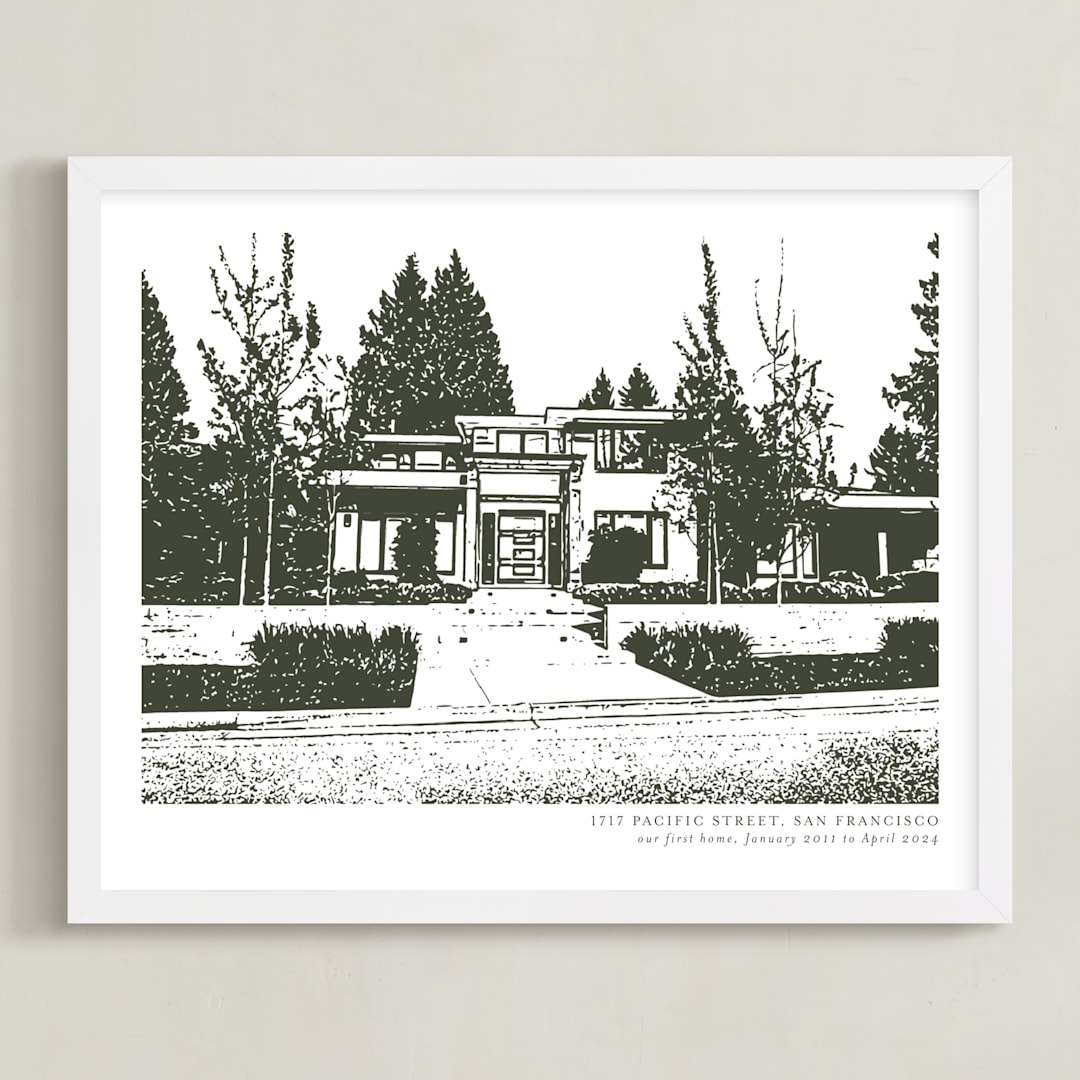 "House: Custom Print with Text" - Custom Print in Olive Shadow by Minted - Framed