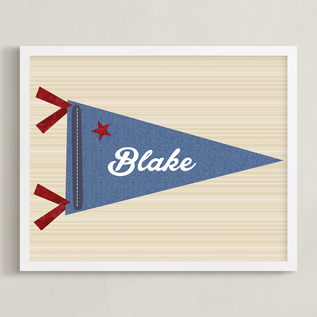 "Little Slugger Series 2" - Personalized Art Print in Denim by Pinky Diamond Studio - Framed