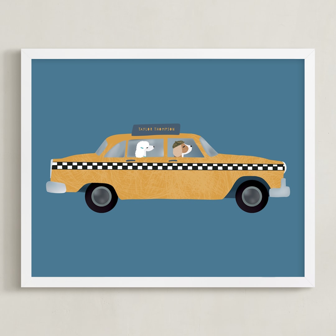 "New York" - Personalized Art Print in Taxi by Jenna Holcomb - Framed