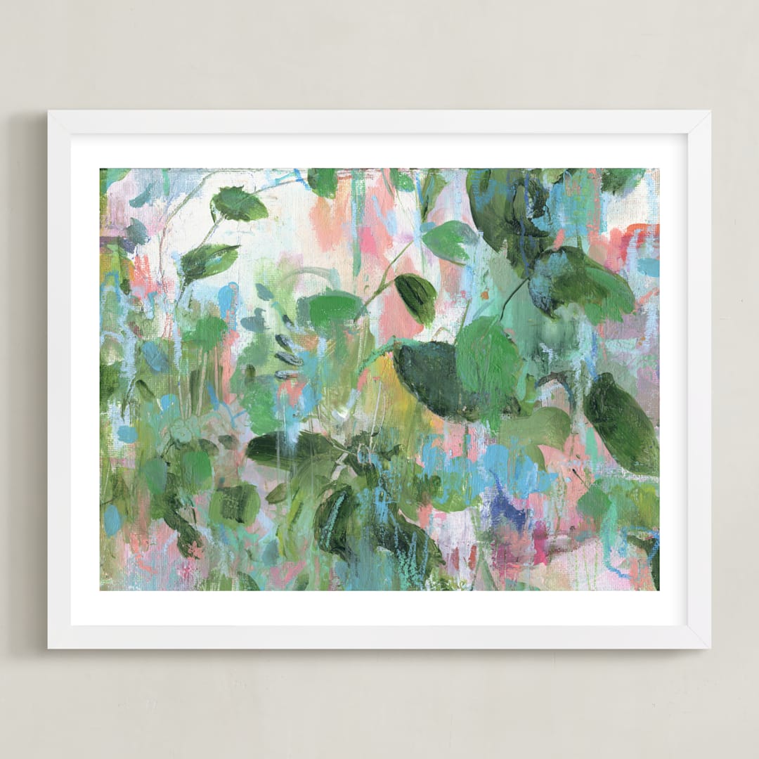 "Secret Garden" - Art Print in Leafy Green by Sonal Nathwani - Framed