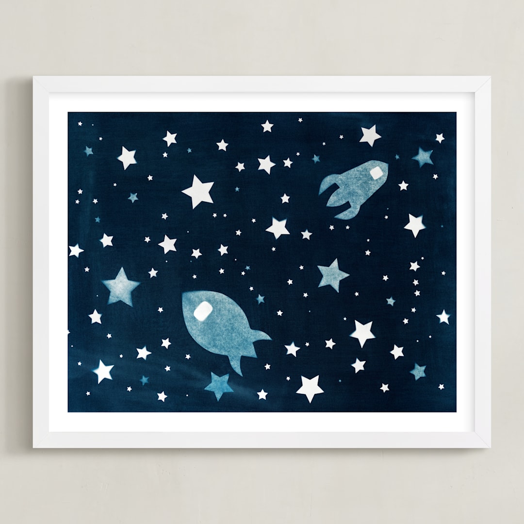 "Through space and time" - Art Print in Prussian blue by raven erebus - Framed