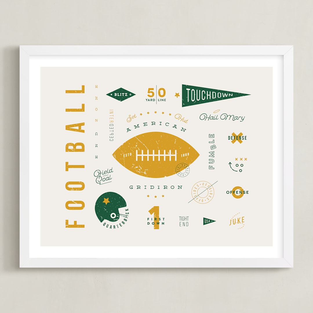 "American Football Vocab" - Art Print in Hunter by Dana Beckwith - Framed