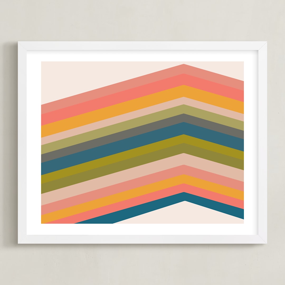 "Retro Stripes" - Art Print in Pool by Beth Vassalo - Framed