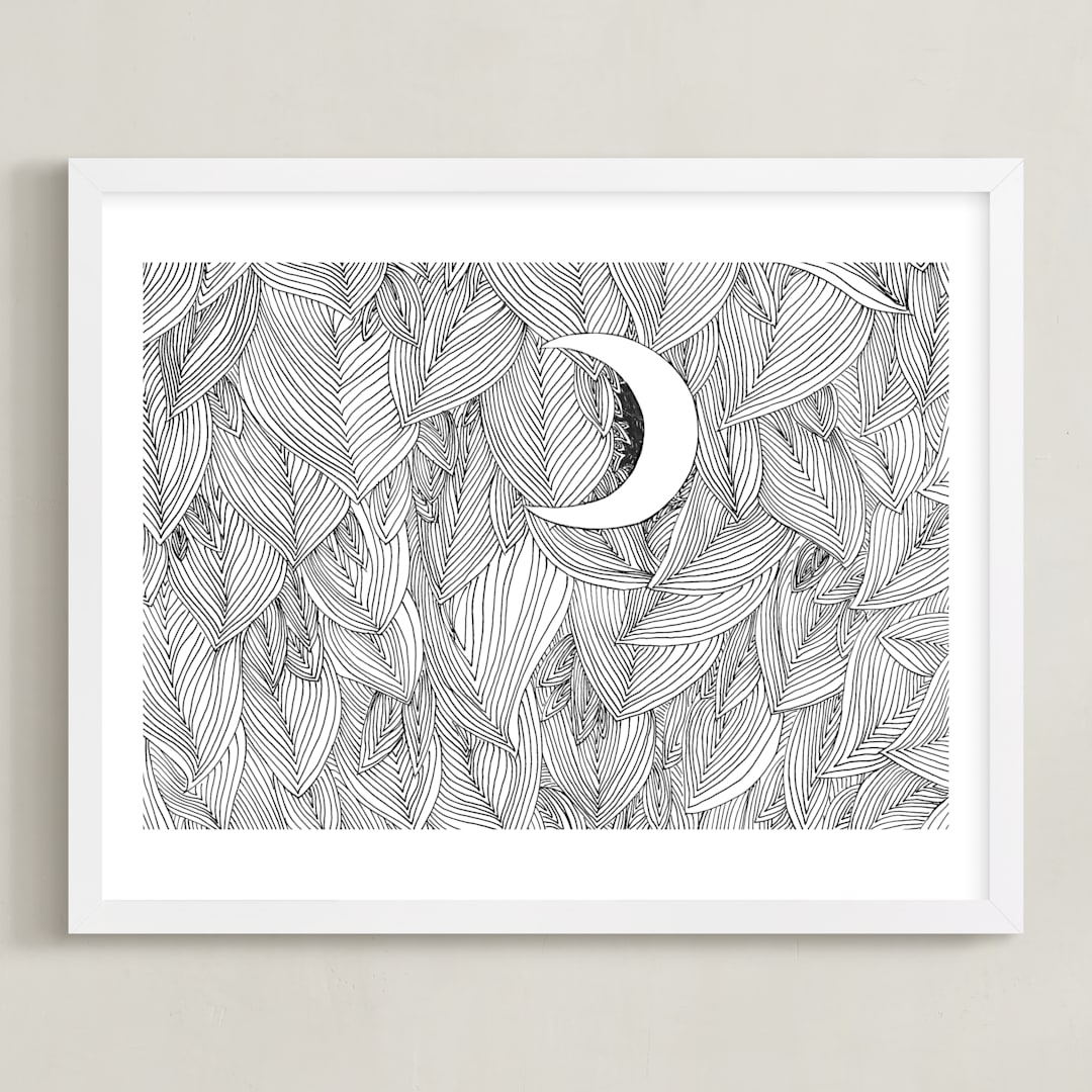 "Peek A Boo" - Art Print in Black & White by Helen H Wu - Framed