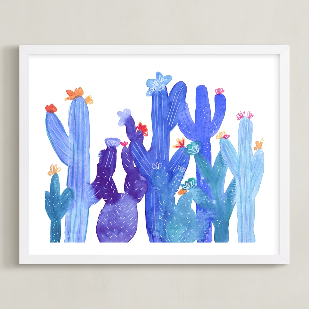 "Blue Desert" - Art Print in Dusky Blue by Jenn Rice - Framed