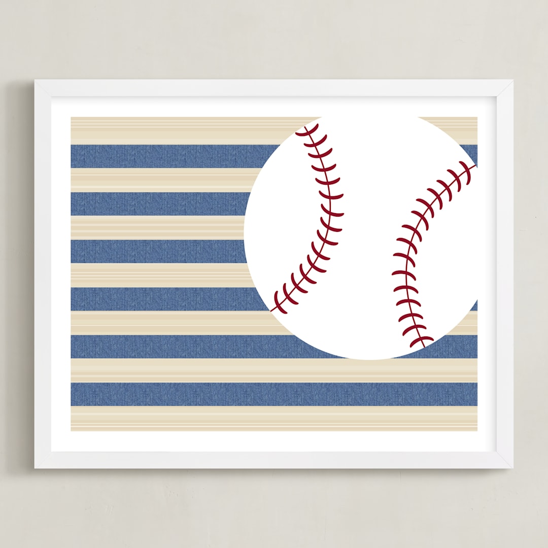 "Little Slugger Series 4" - Art Print in Denim by Pinky Diamond Studio - Framed