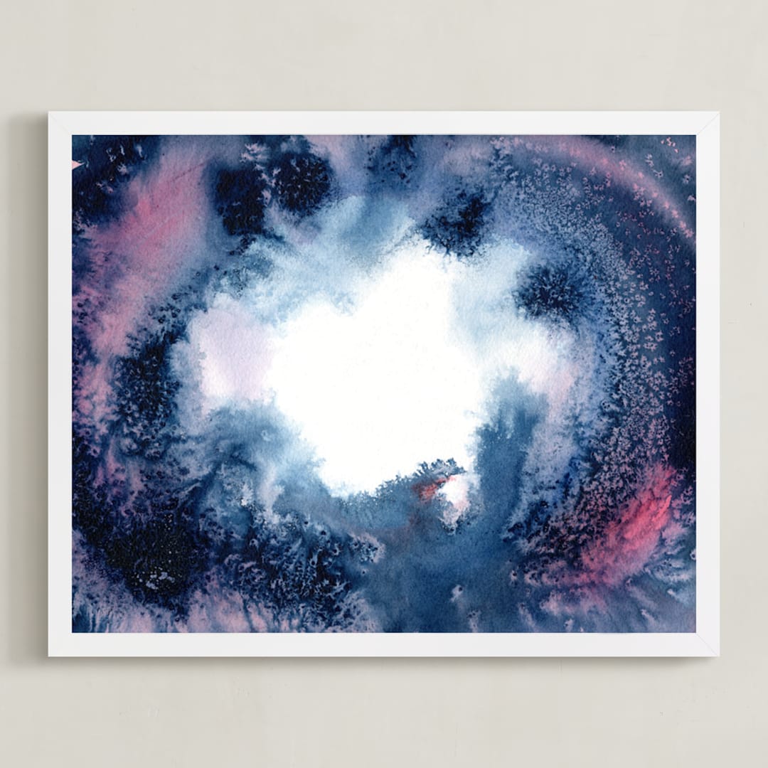 "Stormy Vortex" - Art Print in dark indigo by Amelia Gluba - Framed