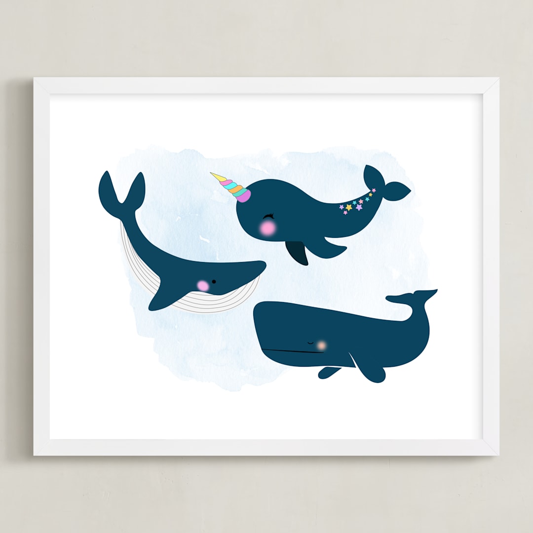 "My Best Friends" - Art Print in Ocean Blue by Kathy Par - Framed