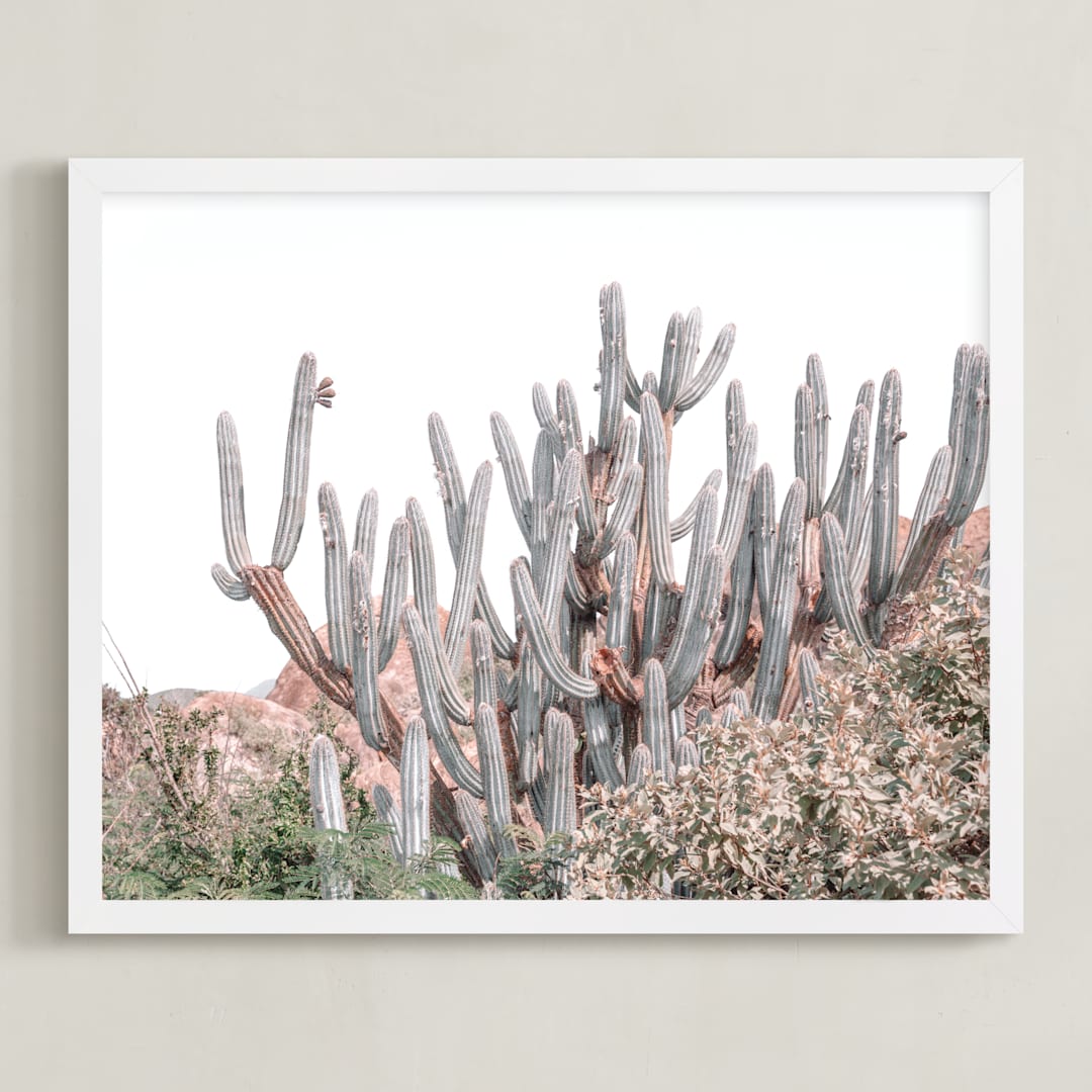 "Desert Cacti" - Art Print in Salmon Orange by Heather Loriece - Framed