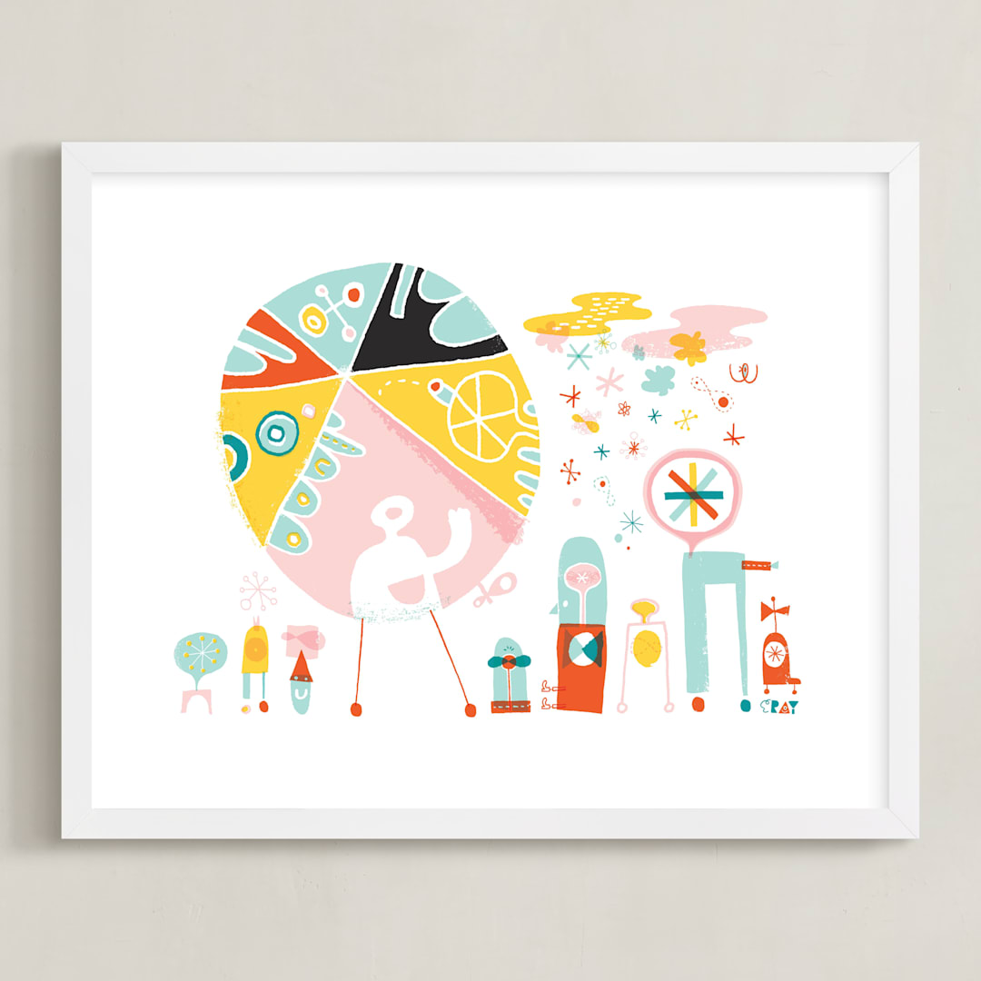"Globetrotters" - Art Print in Ocean Blue by ERAY - Framed