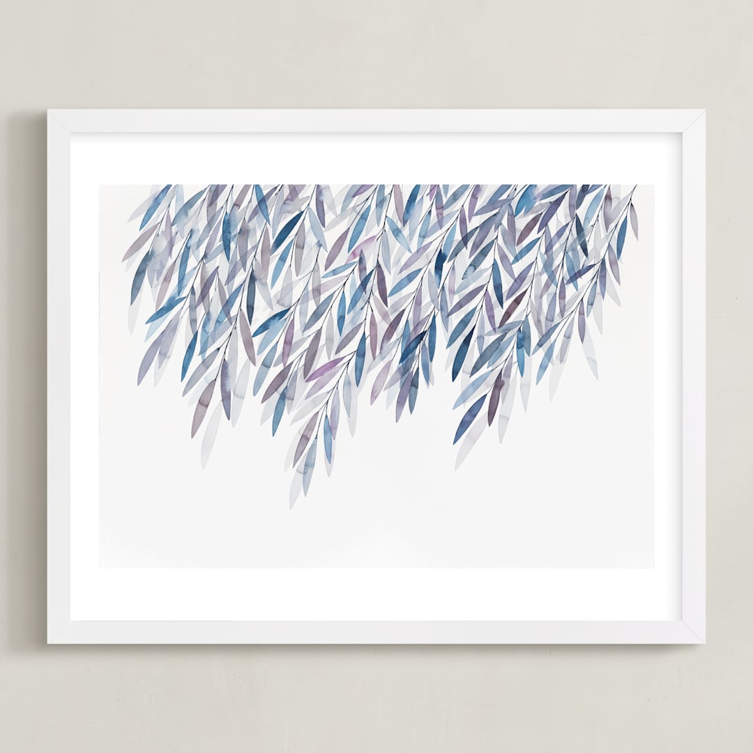 "Dreaming of Leaves" - Art Print in White by Priscilla Lee - Framed
