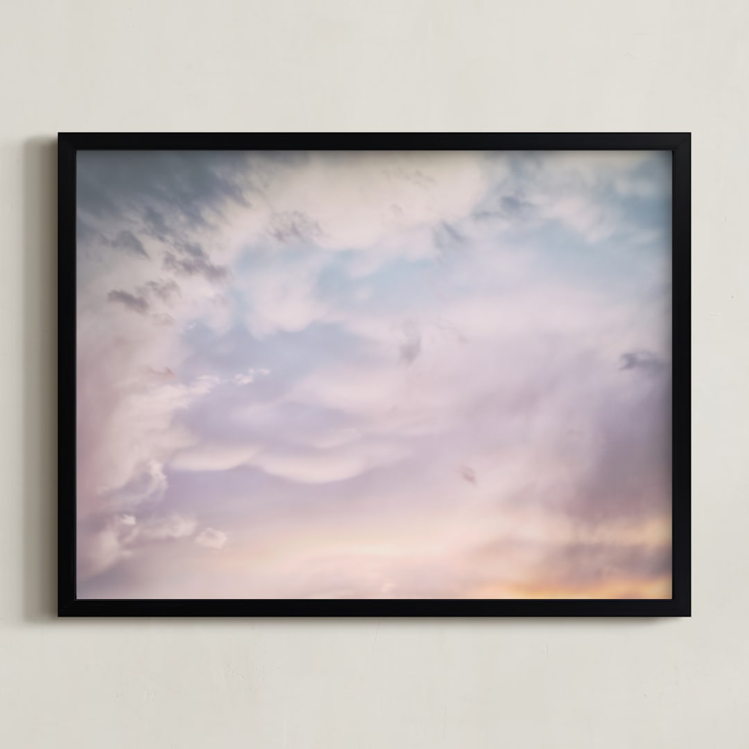 "Dark Clouds at Sunset" - Art Print in Sunset pink by Carol Schiraldi - Framed
