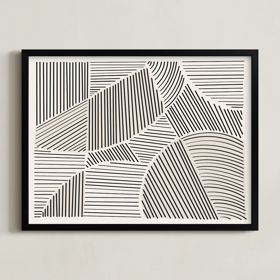 "Colored Lines I" - Art Print in Sand by David Michuki - Framed