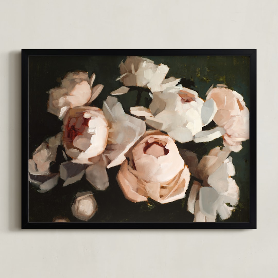"Popping Peonies" - Art Print in Blush by Rachel Nelson - Framed